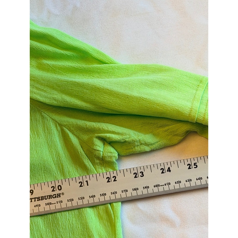 Chicos Lime Green Cotton Lace Trim Blouse Pintuck 3/4 Sleeve Top Size 2 L Large - Picture 4 of 7